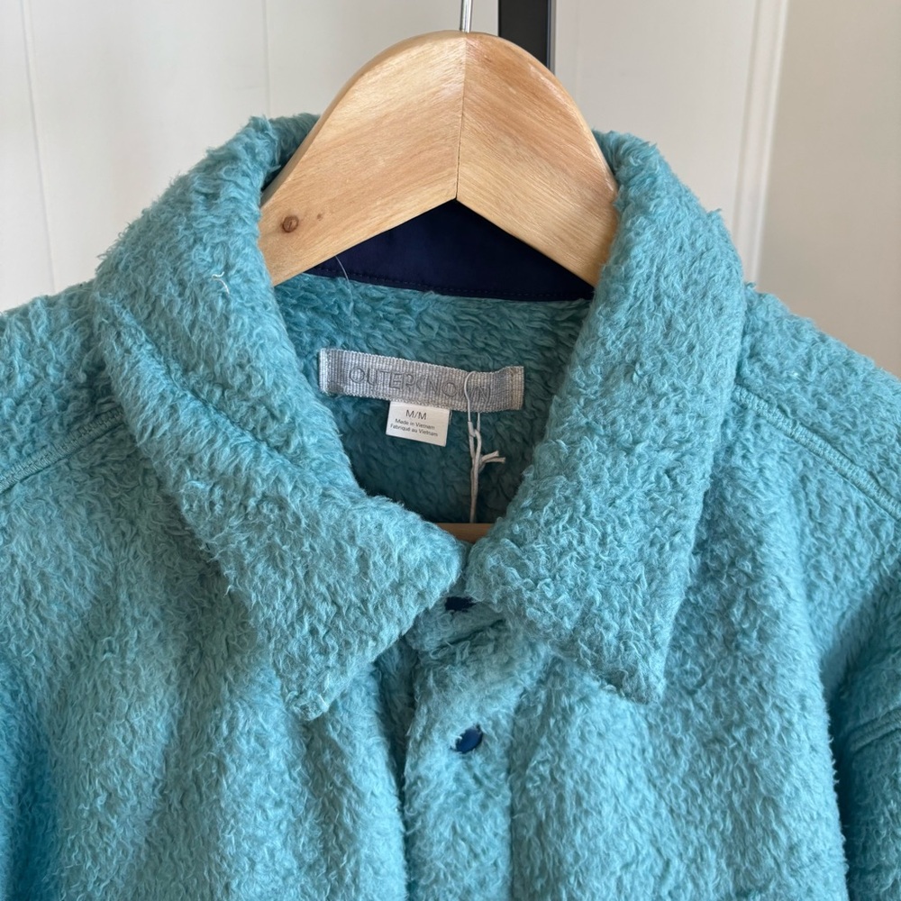 Outerknown Men Med Skyline Fleece Sherpa Jacket Blue Turquoise Shacket Shirt NWT
